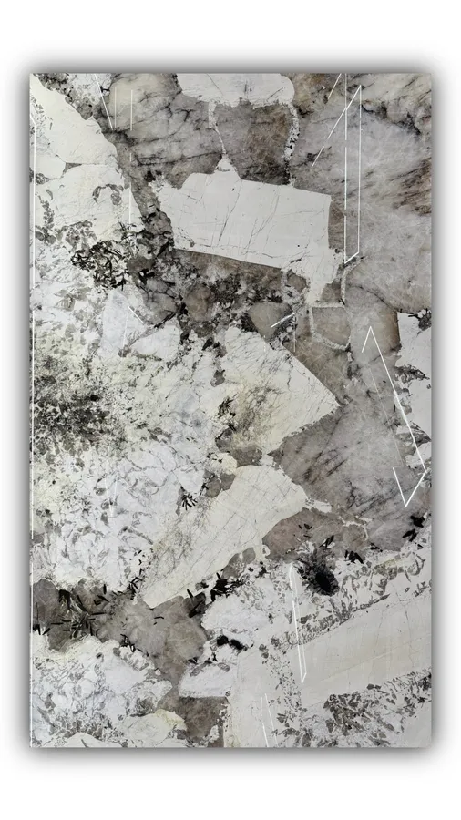 潘多拉大板实拍，奢石，白色系，3270mm x 1980mm 1.8mm，码单号 QY2538，杭州和盛石材在库天然石材