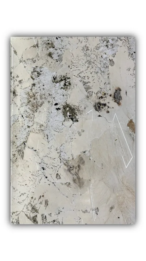 孔雀开屏大板实拍，奢石，白色系，2890mm x 1960mm 2.0mm，码单号 KQ3326742，杭州和盛石材在库天然石材
