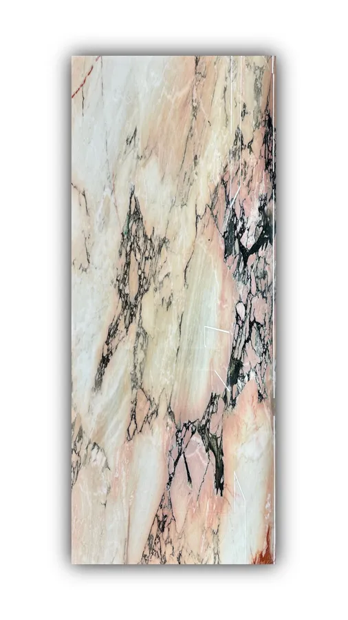 极光粉大板实拍，奢石，红粉色系，2840mm x 1180mm，码单号 0514564，杭州和盛石材在库天然石材